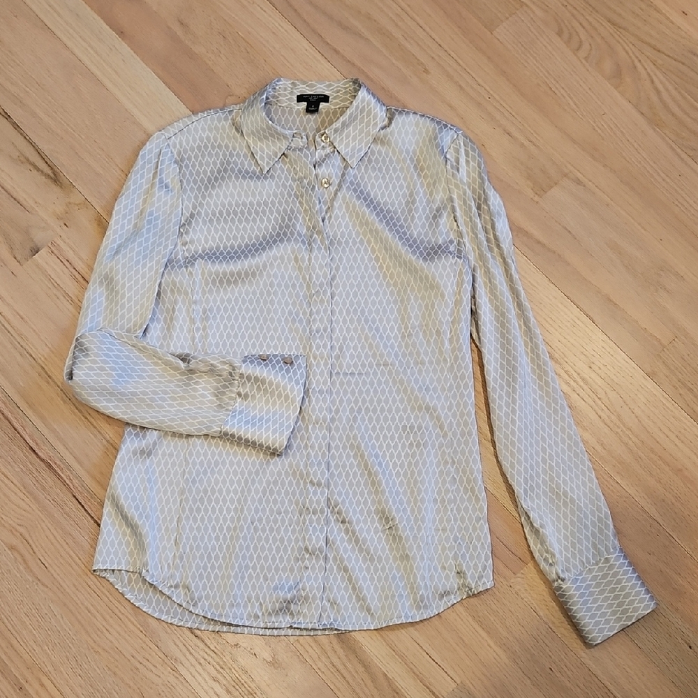 Ann Taylor Light Gray Patterned Button Down Blouse - image 1